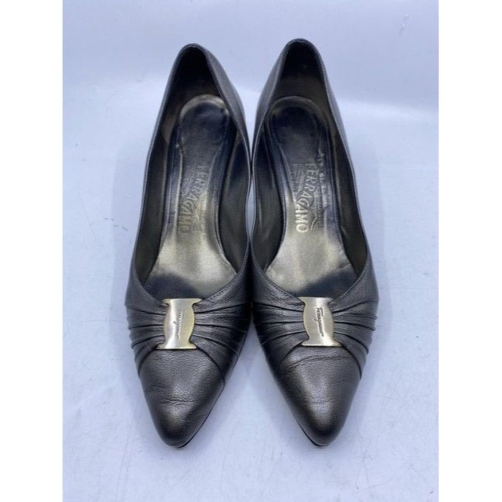Salvatore Ferragamo Gun Metal Firsea Flat Bow Pumps Size Us - Picture 8 of 10